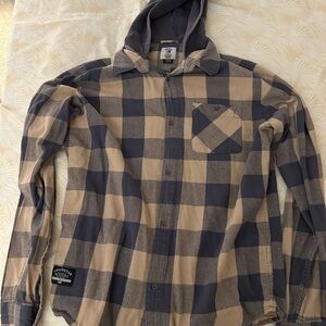 Men's  Fourstar Vintage hooded Tan and Black Plaid flannel